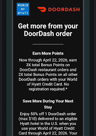 DoorDash & Hyatt Credit Card Deal Score 3X Points