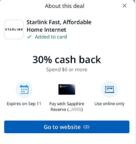 Starlink internet deal with cashback offer