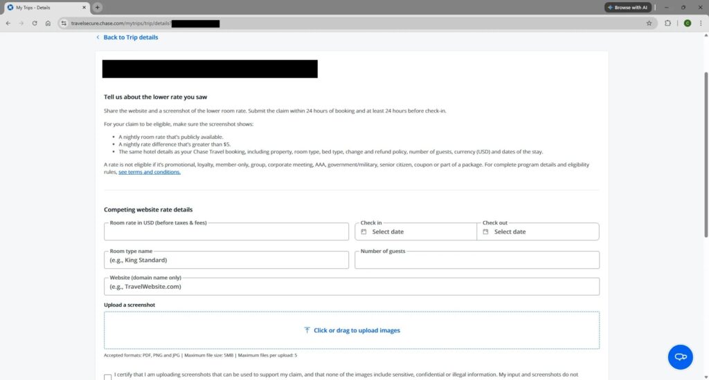 Hotel booking details submission form