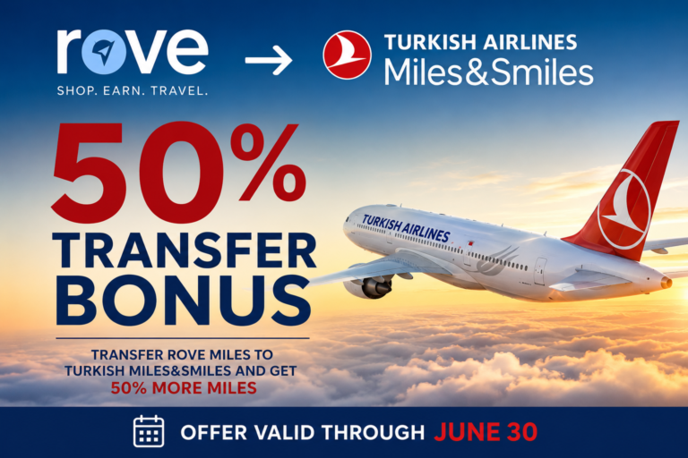 Rove Offers 50% Transfer Bonus to Turkish Miles&Smiles Through June 30