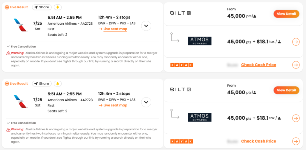 Flight options and pricing comparison