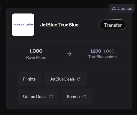 JetBlue TrueBlue points transfer offer